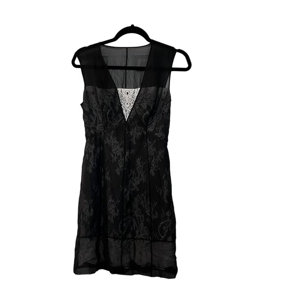 Robert Rodriguez Black Silk White lace Cocktail Mini Designer Dress Size 4 - Picture 2 of 9